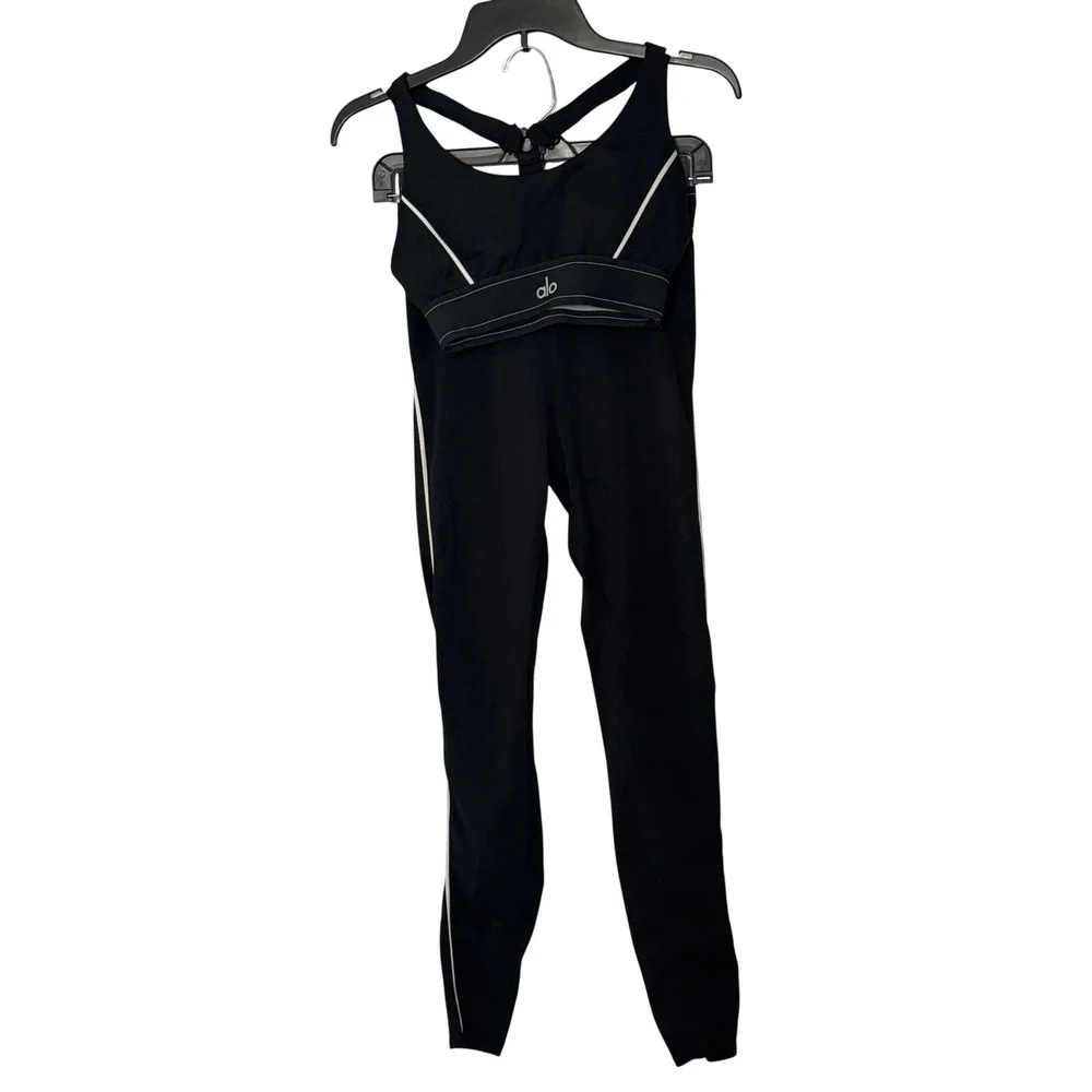 Alo Yoga Airlift Suit Up Set Black White Activewear Bra Leggings‎ - Small
